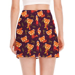 Cute Cartoon Red Panda Pattern Print Side Slit Mini Skirt