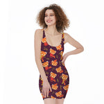 Cute Cartoon Red Panda Pattern Print Sleeveless Bodycon Dress