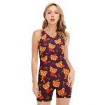 Cute Cartoon Red Panda Pattern Print Sleeveless One Piece Swimsuit