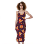 Cute Cartoon Red Panda Pattern Print Slim Fit Midi Cami Dress