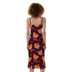 Cute Cartoon Red Panda Pattern Print Slim Fit Midi Cami Dress