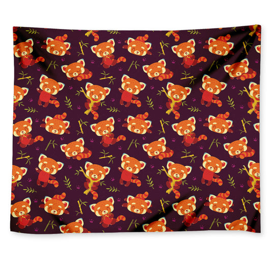 Cute Cartoon Red Panda Pattern Print Tapestry