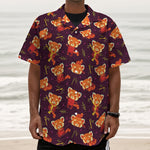 Cute Cartoon Red Panda Pattern Print Textured Short Sleeve Shirt