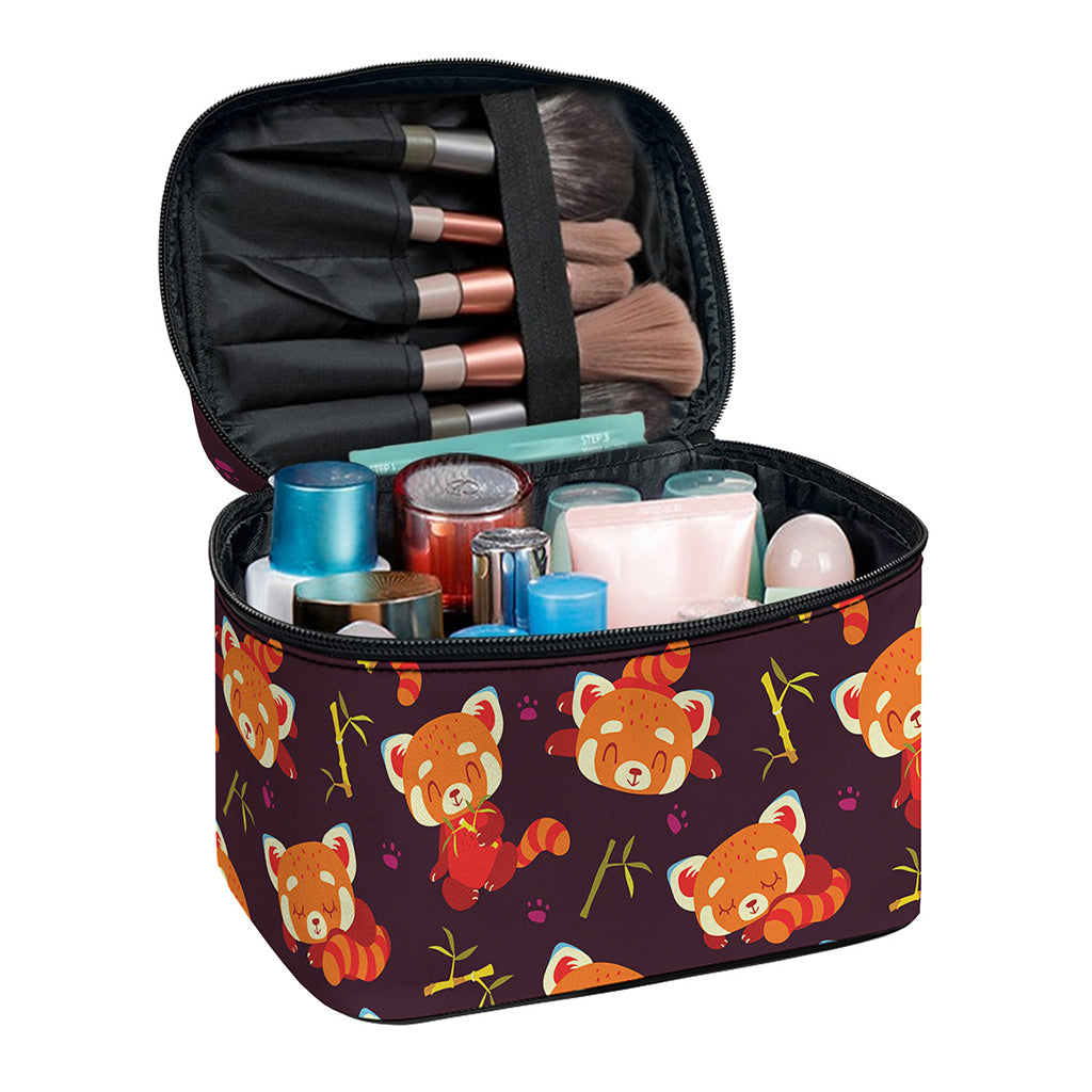 Cute Cartoon Red Panda Pattern Print Travel Makeup Bag