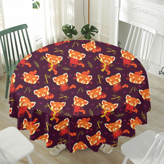 Cute Cartoon Red Panda Pattern Print Waterproof Round Tablecloth
