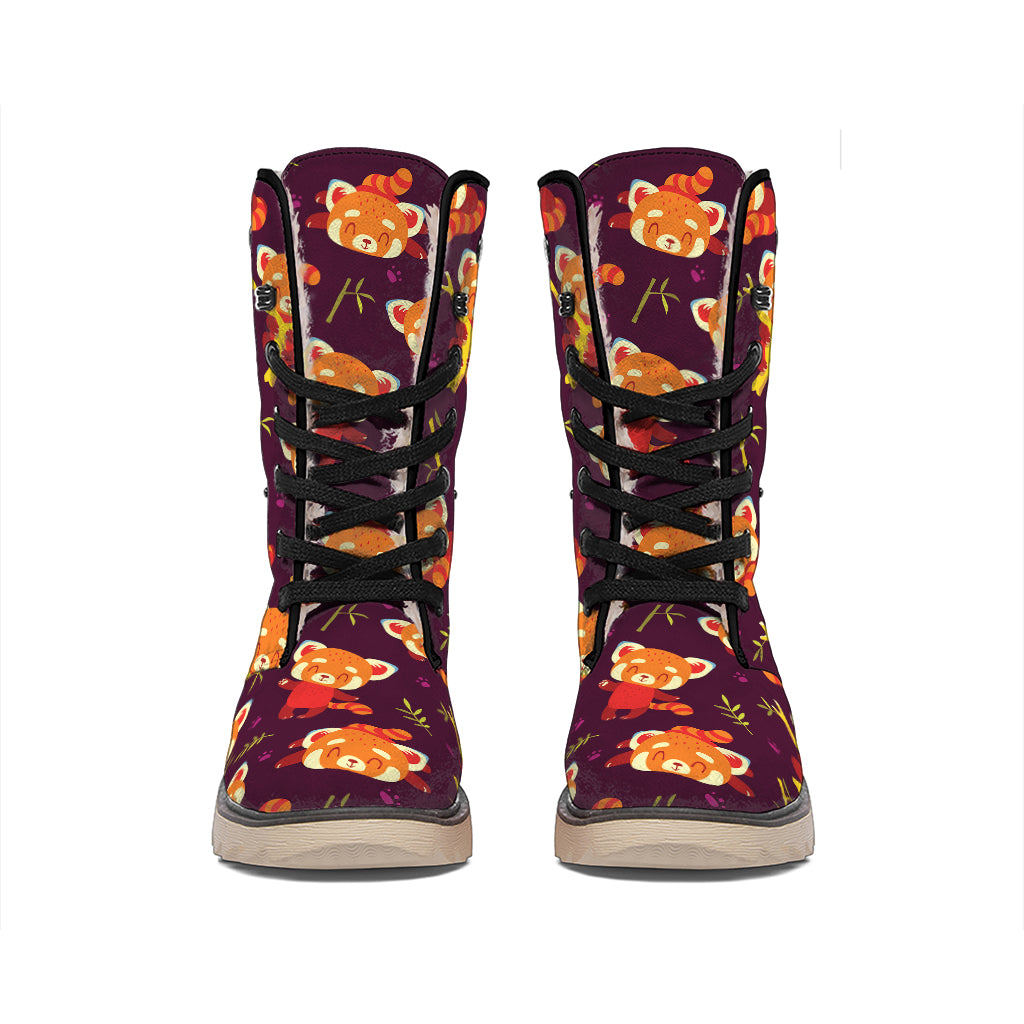 Cute Cartoon Red Panda Pattern Print Winter Boots