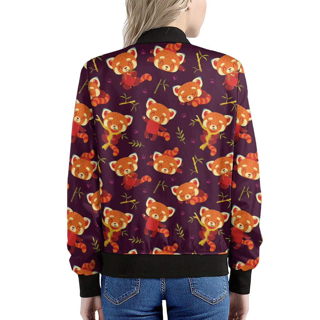 Cute Cartoon Red Panda Pattern Print Women's Bomber Jacket