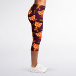 Cute Cartoon Red Panda Pattern Print Women's Capri Leggings