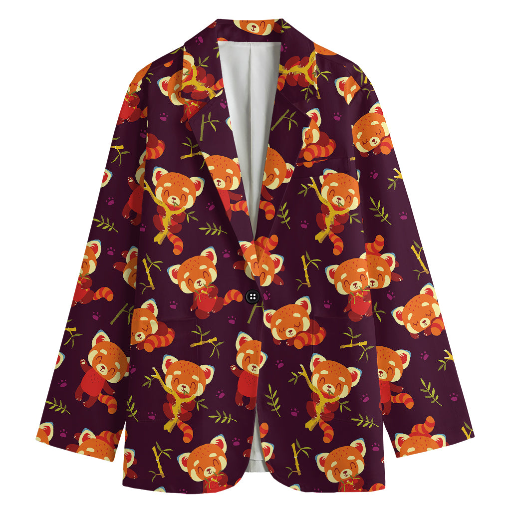 Cute Cartoon Red Panda Pattern Print Women's Cotton Blazer