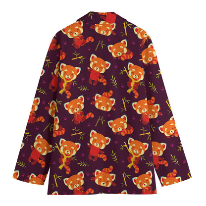 Cute Cartoon Red Panda Pattern Print Women's Cotton Blazer