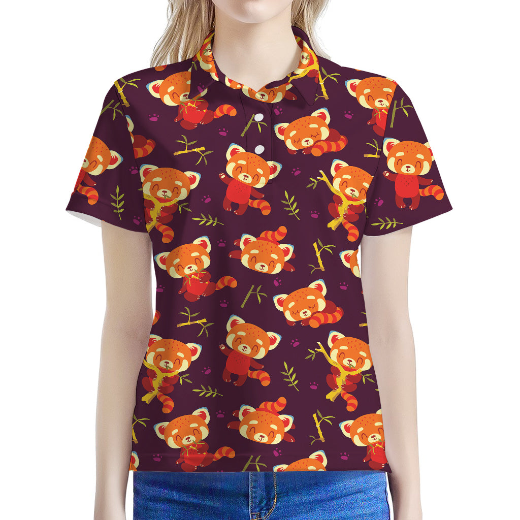 Cute Cartoon Red Panda Pattern Print Women's Polo Shirt