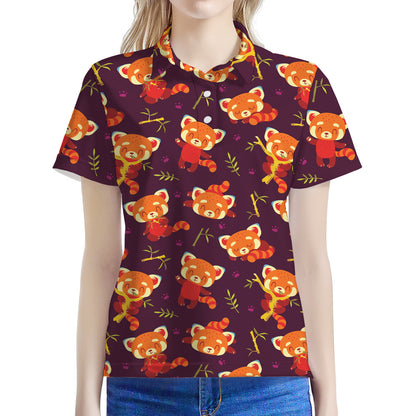 Cute Cartoon Red Panda Pattern Print Women's Polo Shirt