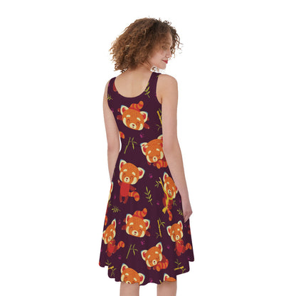 Cute Cartoon Red Panda Pattern Print Women's Sleeveless Dress