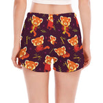 Cute Cartoon Red Panda Pattern Print Women's Split Running Shorts