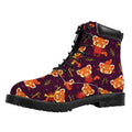 Cute Cartoon Red Panda Pattern Print Padded Collar Lace Up Boots