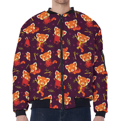 Cute Cartoon Red Panda Pattern Print Zip Sleeve Bomber Jacket