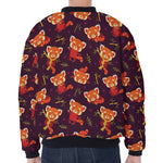 Cute Cartoon Red Panda Pattern Print Zip Sleeve Bomber Jacket