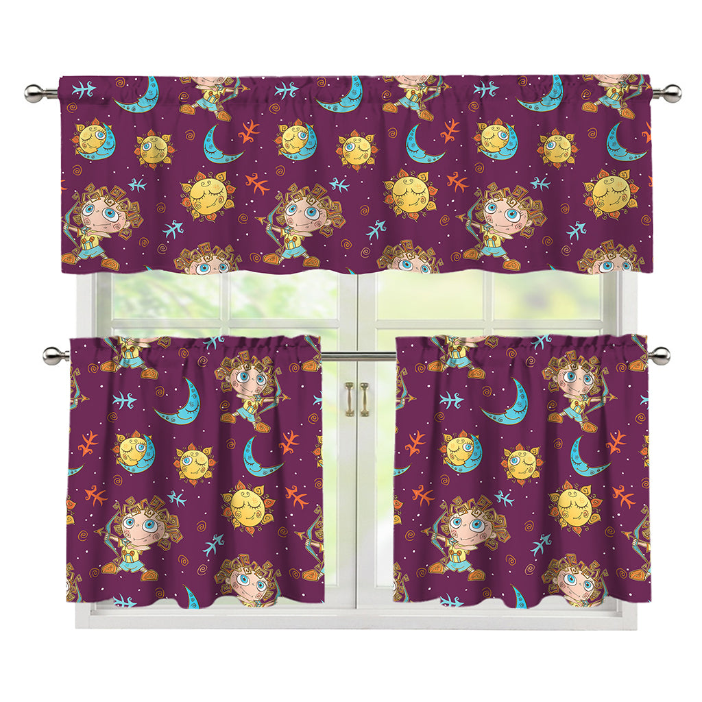 Cute Cartoon Sagittarius Pattern Print 3 Piece Kitchen Curtains