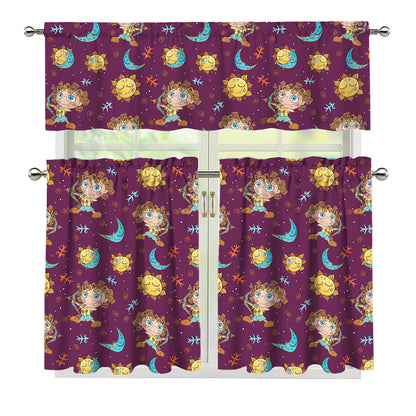 Cute Cartoon Sagittarius Pattern Print 3 Piece Kitchen Curtains