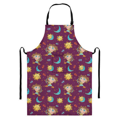 Cute Cartoon Sagittarius Pattern Print Bib Apron With Pocket