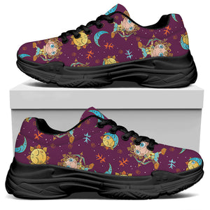 Cute Cartoon Sagittarius Pattern Print Black Chunky Shoes