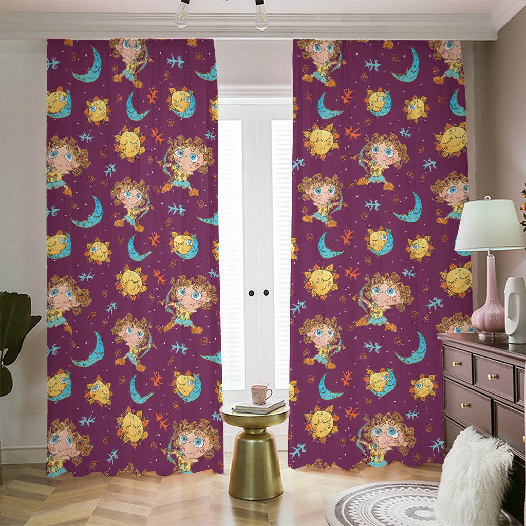 Cute Cartoon Sagittarius Pattern Print Blackout Pencil Pleat Curtains