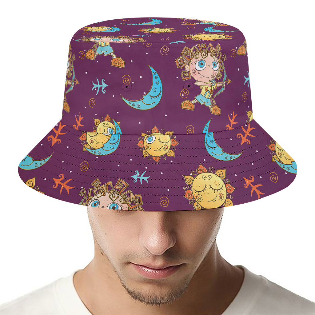 Cute Cartoon Sagittarius Pattern Print Bucket Hat