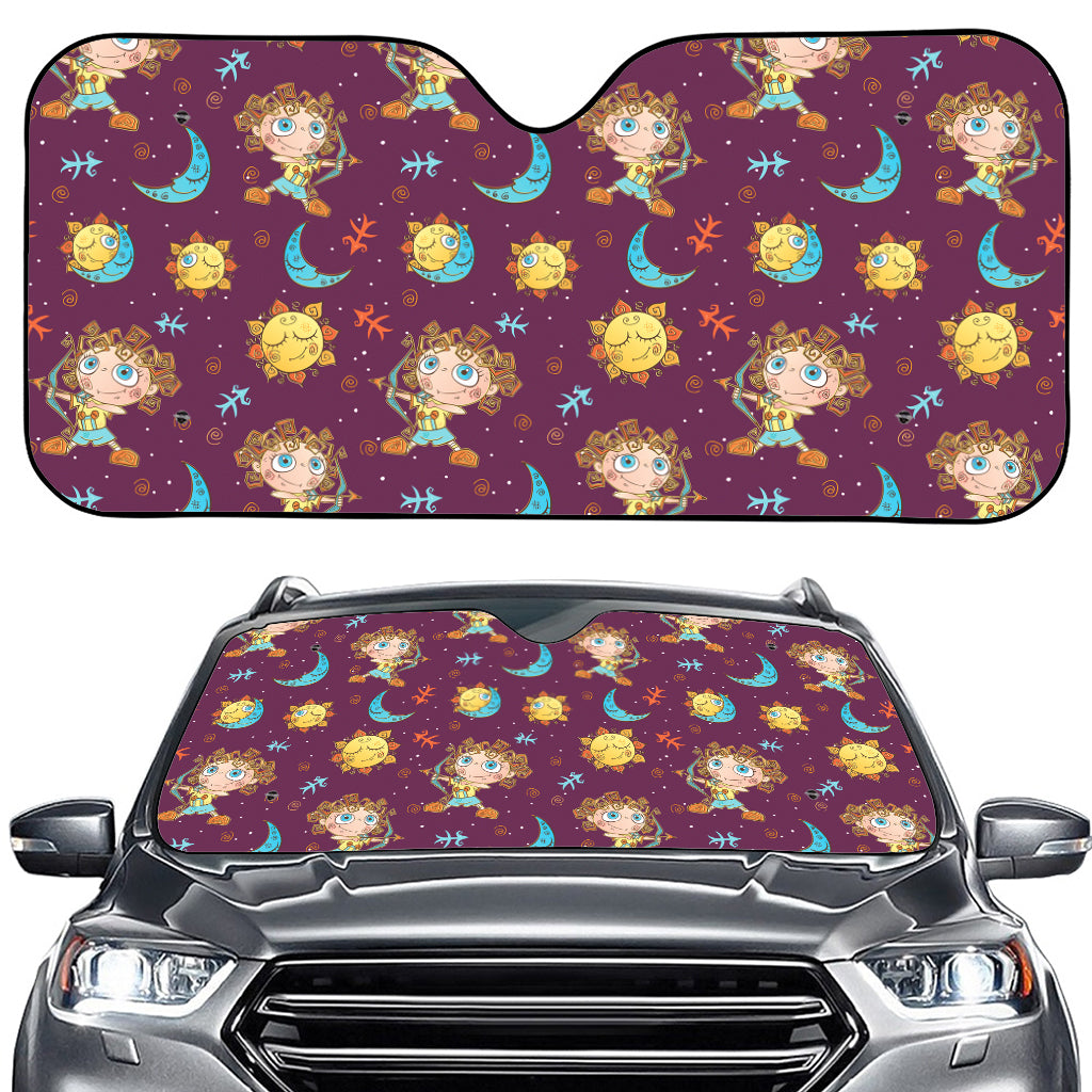 Cute Cartoon Sagittarius Pattern Print Car Windshield Sun Shade