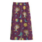 Cute Cartoon Sagittarius Pattern Print Cotton Front Slit Maxi Skirt