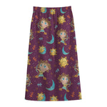 Cute Cartoon Sagittarius Pattern Print Cotton Front Slit Maxi Skirt