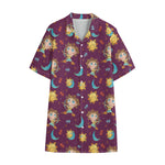 Cute Cartoon Sagittarius Pattern Print Cotton Hawaiian Shirt