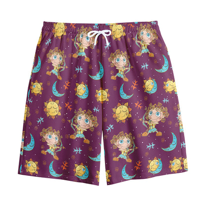 Cute Cartoon Sagittarius Pattern Print Cotton Shorts