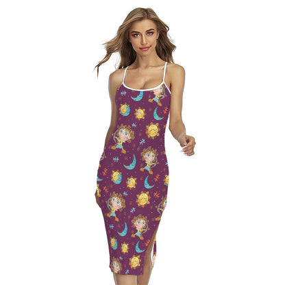 Cute Cartoon Sagittarius Pattern Print Cross Back Cami Dress