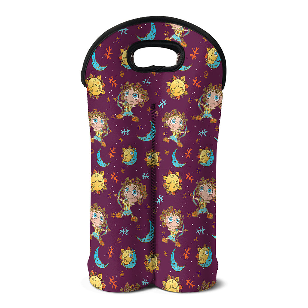 Cute Cartoon Sagittarius Pattern Print Double Neoprene Wine Tote