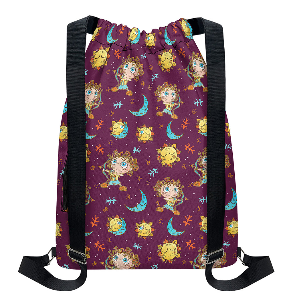 Cute Cartoon Sagittarius Pattern Print Drawstring Backpack