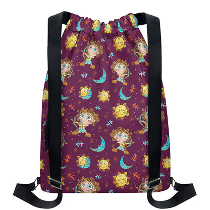 Cute Cartoon Sagittarius Pattern Print Drawstring Backpack