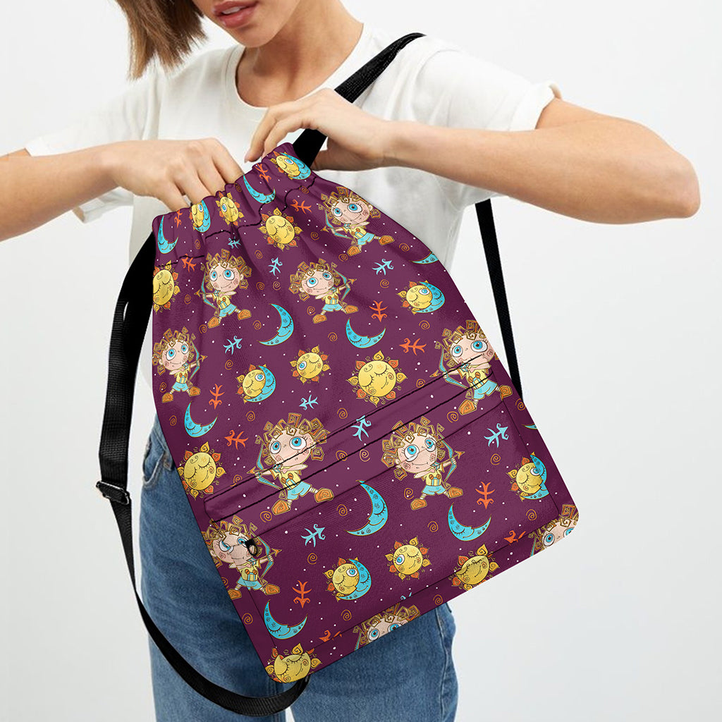 Cute Cartoon Sagittarius Pattern Print Drawstring Backpack