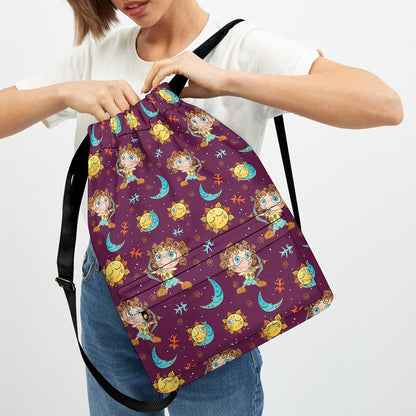 Cute Cartoon Sagittarius Pattern Print Drawstring Backpack