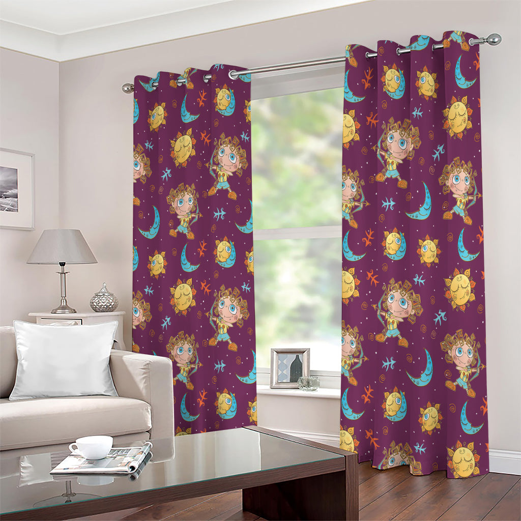 Cute Cartoon Sagittarius Pattern Print Extra Wide Grommet Curtains