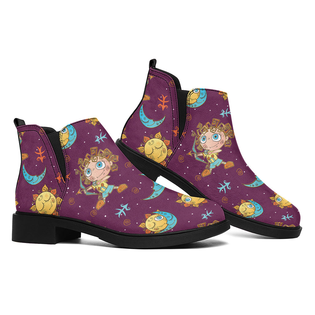 Cute Cartoon Sagittarius Pattern Print Flat Ankle Boots