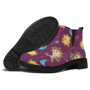 Cute Cartoon Sagittarius Pattern Print Flat Ankle Boots