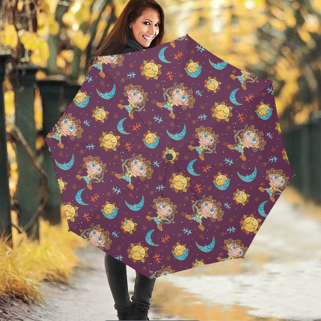 Cute Cartoon Sagittarius Pattern Print Foldable Umbrella