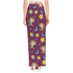 Cute Cartoon Sagittarius Pattern Print High Slit Maxi Skirt