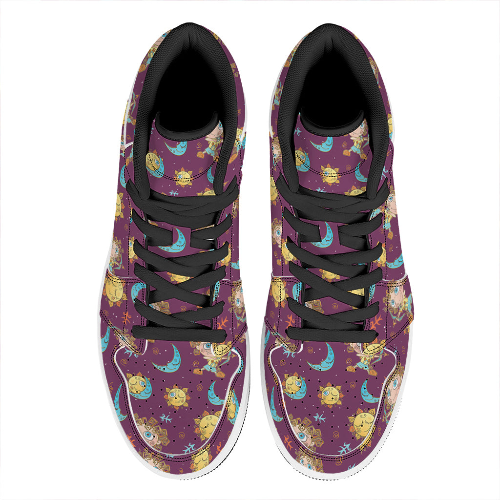 Cute Cartoon Sagittarius Pattern Print High Top Leather Sneakers
