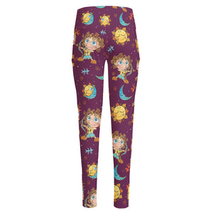 Cute Cartoon Sagittarius Pattern Print High-Waisted Pocket Leggings