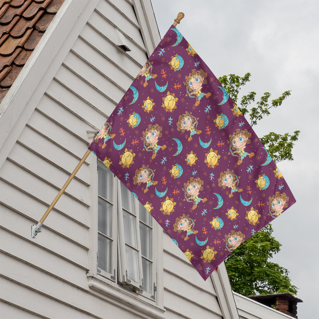Cute Cartoon Sagittarius Pattern Print House Flag
