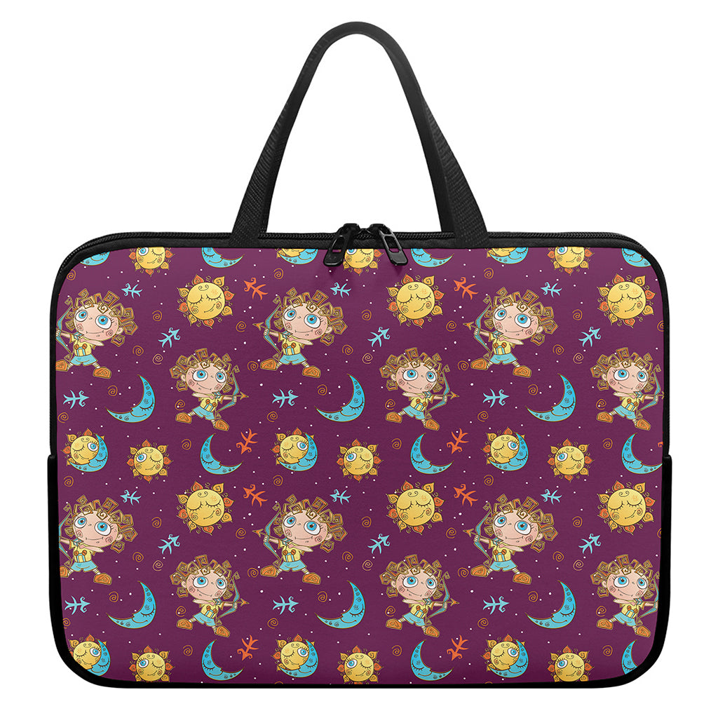 Cute Cartoon Sagittarius Pattern Print Laptop Sleeve With Handle