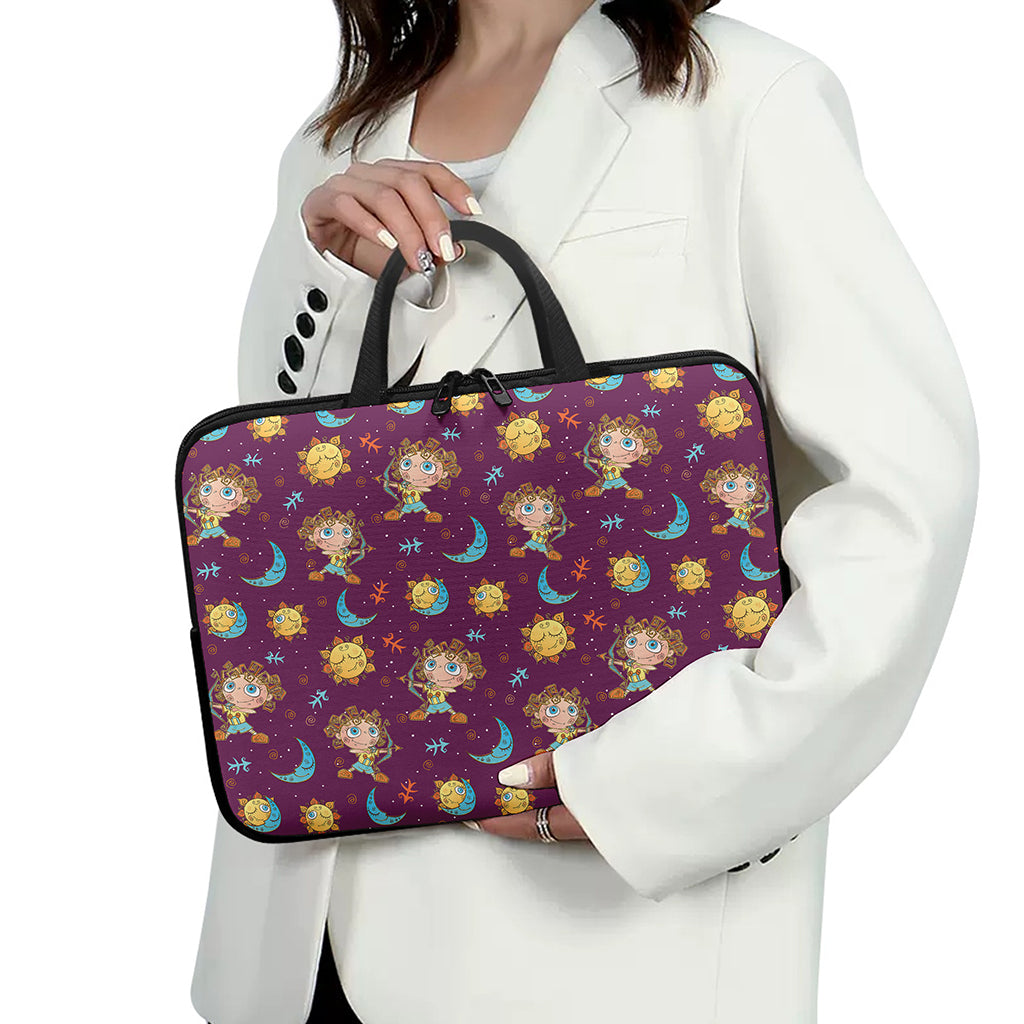 Cute Cartoon Sagittarius Pattern Print Laptop Sleeve With Handle