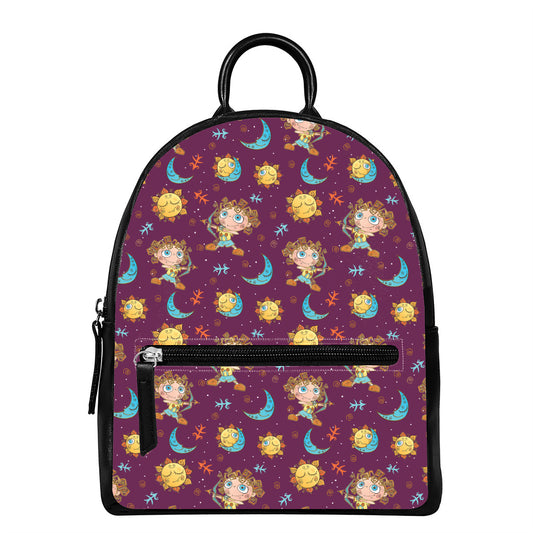 Cute Cartoon Sagittarius Pattern Print Leather Backpack