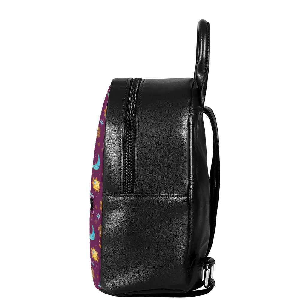 Cute Cartoon Sagittarius Pattern Print Leather Backpack